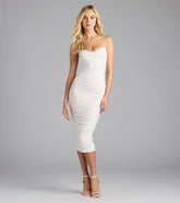 Ava Cowl Neck Bodycon Mesh Lace Midi Formal Dress